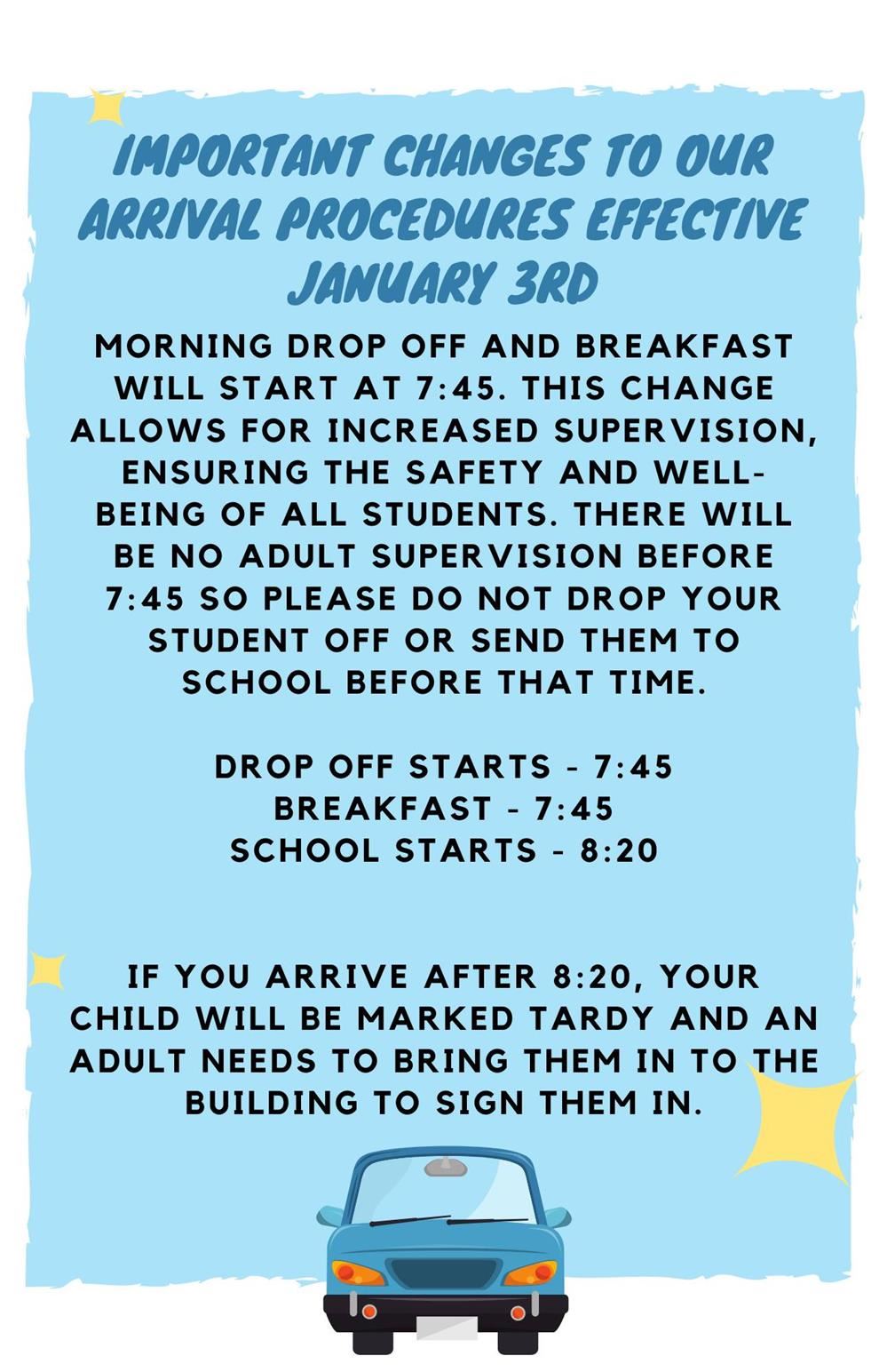  Changes in morning drop off  January 2024